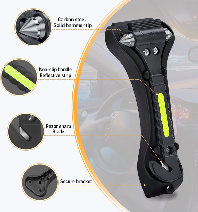 KLSKKJ Car Safety Hammer 4 Pack, Car Window Glass Breaker and Seat Belt Cutter Auto Emergency Escape Tool with Light Reflective Tape for Family Rescue, Life Saving Survival Kit - Image 2